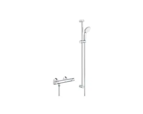 Produktbild: GROHE Precision Flow - Thermostat-Brausearmatur (Sicherheitssperre bei 38°C, mit S-Anschlüssen und Metallrosetten), chrom, 34840000