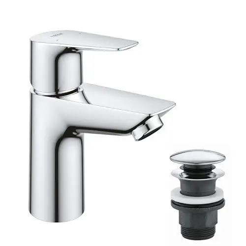 Produktbild: GROHE StartEdge, Waschtischarmatur, wassersparend (Wasserhahn für das Bad, 15cm hoch, Badarmatur mit Pop-Up Ablauf, mit 3in1 Werkzeug für eine einfache Installation am Waschbecken), chrom, 23898001