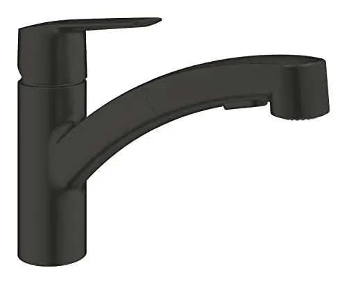 Produktbild: GROHE QUICKFIX Start - Einhand- Spültischarmatur (wassersparend, schnelle Befestigung, herausziehbare Spülbrause, flexible Anschlüsse), matt schwarz, 303072431