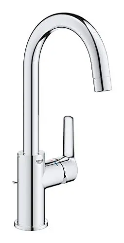 Produktbild: GROHE Start, Waschtischarmatur hoch, wassersparend (Wasserhahn für das Bad, Badarmatur mit Zugstangen-Ablauf, 31cm hoch, mit 3in1 Werkzeug, einfache Installation am Waschbecken), chrom, 24203002