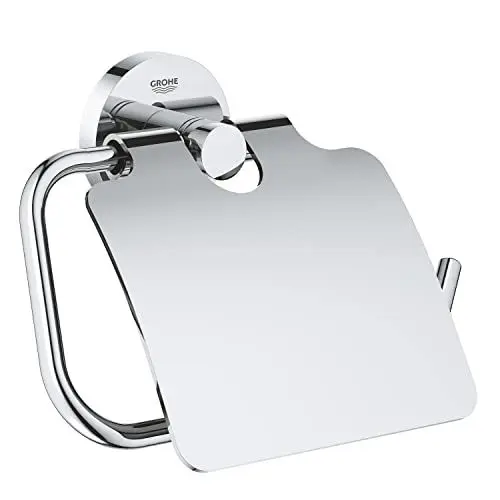 Produktbild: GROHE Start, Toilettenpapierhalter WC ohne Bohren (Klopapierhalter zum Kleben und Bohren geeignet, mit Schrauben & Dübel, Kleber separat kaufen, mit Deckel, verdeckte Befestigung), Chrom, 41179000