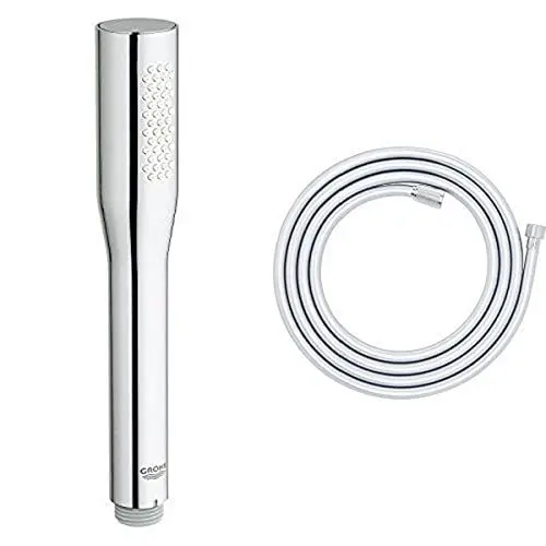 Produktbild: Grohe Euphoria Cosmopolitan Handbrause, reduzierter Wasserverbrauch 27400000 + Brauseschlauch (Silverflex), 1,5m, Edelstahloptik, (28364000)