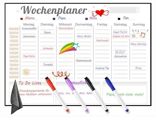 Produktbild: GROOHAFY Magnetisch Wochenplaner Abwischbar A3 Magnettafel Kühlschrank Whiteboard Wochenplaner Wand auf Deutsch Familienplaner Planungstafeln Stundenplaner Kalender Haushaltsplaner (40cm x 30cm)