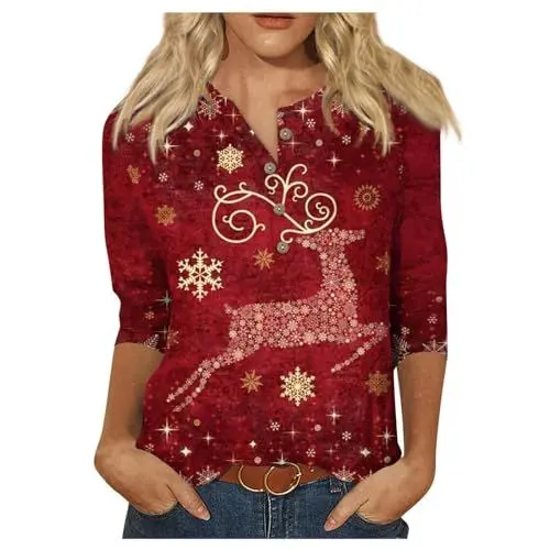 Produktbild: GROOKZ Xmas Shirt Damen Sexy Wickelbluse Damen Heftgerät Langarm Sporttops Damen Fitness Graues Enges Oberteil Damen Top Elegant Badeshorts Damen Mit Oberteil Weihnachten Musselin Damen Weißes