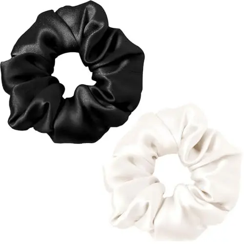 Produktbild: Groß Haargummis Seide Scrunchies Satin für Damen Weich Elastisch Silk Scrunchies Haargummis starker Halt für Mädchen & Frauen（Schwarz & Weiß, 1Stück）
