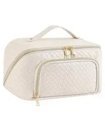 Produktbild: Groß Kosmetiktasche Schminktasche wasserdichte PU-Leder Reise Make-up-Tasche mit Große Weit Offener Tasche für Damen Frauen (Vintage-Beige)