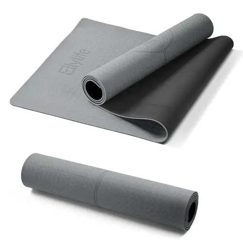 Produktbild: Groß Yogamatte Rutschfest, Naturkautschuk TPE Yogamatte mit Tragegurt, Trainings Mat Gymnastikmatte(Grau, 190 * 68 * 0.8 cm)