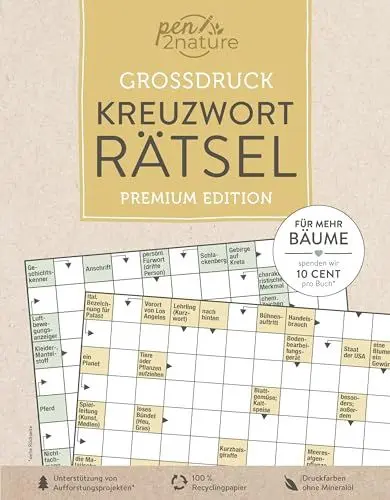 Produktbild: Großdruck Kreuzworträtsel: Premium Edition | Über 150 knifflige Rätsel gedruckt auf 100% Recyclingpapier (pen2nature books)