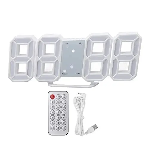 Produktbild: Große Anzeige Kalenderuhr Nachtlicht Alarm, 3D-LED-Digitaluhr mit Zeit-Temperatur-Anzeigefunktion, Digitale Wanduhr LED-Tischuhr für Büro, Wohnzimmer, Schlafzimmer, ältere(Fernbedienungsversion)