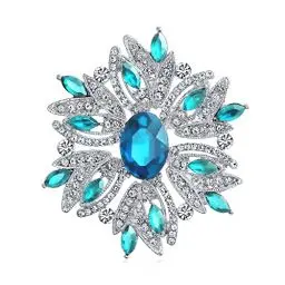 Produktbild: Bling Jewelry Große Aussage Vintage Stil Kristall Blume Simuliert Aqua Blue Topaz Kristall Brosche Pin Für Frauen Für Mutter Versilbert