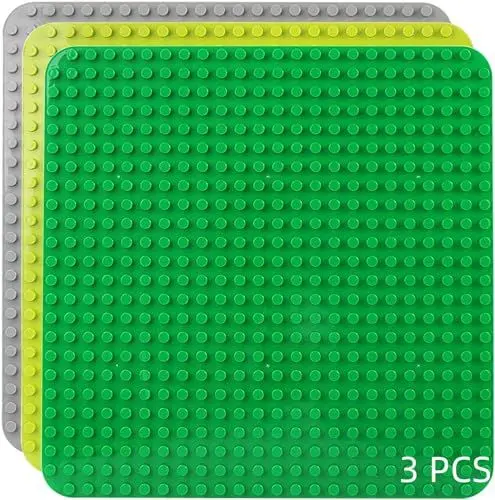 Produktbild: Große Bauplatte Kompatibel mit Lego Duplo Platten,Classic große Grundplatte,38.4 * 38.4cm Platten-Set für Kreatives Spielen, Grün,Grau, Hellgrün (3 Stück)