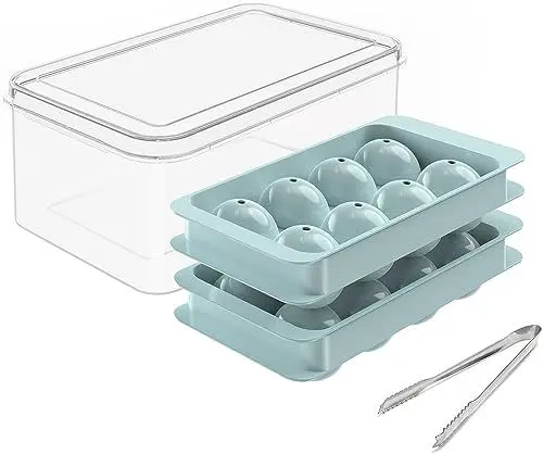 Produktbild: Große Eiswürfelform, 2 Stück Eiswürfelbehälterm, Kugel-Eisform mit Behälter und Zange, auslaufsicher, einfaches Befüllen und Herauslösen von Eiskugeln, 6.3 cm ice cube tray für Whiskey, Cocktails