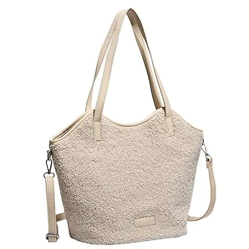 Produktbild: Große Fleece Sherpa Geldbörse Teddy Plüsch Flauschige Pelz Tragetasche Große Kunstfell Handtaschen für Frauen Damen Crossbody Winter Herbst Shopper Hobo-Taschen