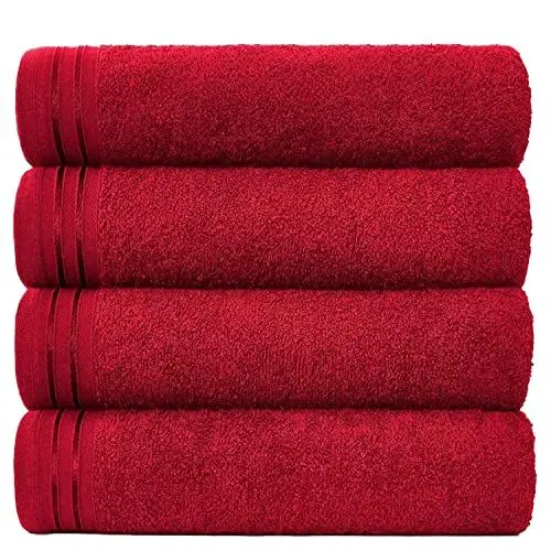 Produktbild: GC GAVENO CAVAILIA Große Handtücher, Badetuch, sehr saugfähig, ägyptische Baumwolle, Handtuch-Set, 4 Stück, extra weich, groß, Badetuch, Rot – schnell trocknende Badetücher – 450 g/m², waschbare Handtücher, 75 x 135 cm