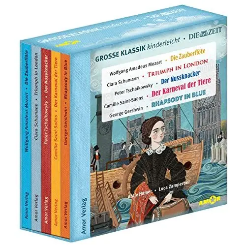 Produktbild: Große Klassik kinderleicht. DIE ZEIT-Edition. (5 CDs, Lesungen mit Musik): Die Zauberflöte, Triumph in London, Der Nussknacker, Der Karneval der Tiere, Rhapsody in Blue.