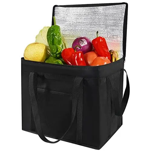 Produktbild: Große Kühltasche Einkauf Kühlbox, JSENGE Kühltaschen Isolierbeutel Einkaufstaschen Faltbar, Picknick Kühlbeutel Wiederverwendbar, Es Gibt EIN Starres Kissen an Der Unterseite, Isolierter Lieferbeutel