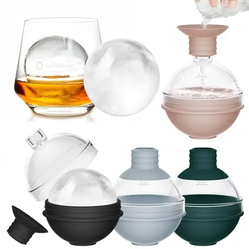 Produktbild: Große Kugel-Eiswürfelform mit Trichter Deckel - 6 cm Groß Rund Silikon Eiswürfelbehälter, Wiederverwendbare Eiswürfel Form für Whiskey, Cocktails, Wein, Bier und Getränke (4er Pack)