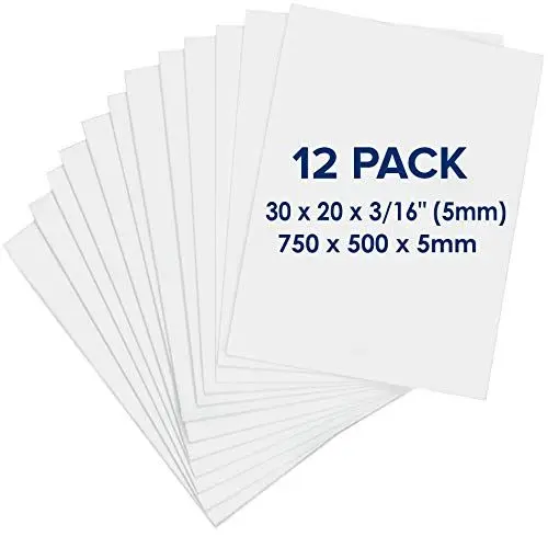 Produktbild: Große Schaumstoffplatte (Foam Board) 750 x 500 x 5mm - 12 Stück - Weiße Hartschaumplatte (Foamboard), Doppelseitige, Schaumstoff Platte für Modellbau, Handwerk, Präsentation und Projekte
