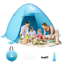 Produktbild: Mimajor Strandmuschel Pop Up Strandzelt, Automatischer Tragbarer Sonnenschutz für 2-4 Personen, UPF 50 UV-Sonnenschutz, Strandschatten, Cabana, Luftbelüftet, Wasserdicht, für Familien, Strand, Park