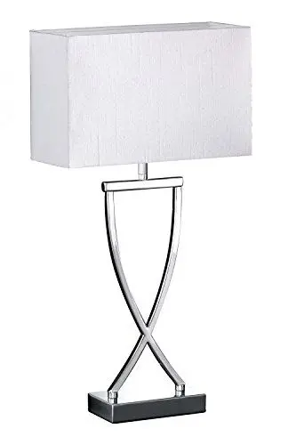 Produktbild: Große Tischlampe ANNI Chrom mit Stoffschirm eckig Weiß, Höhe 51cm