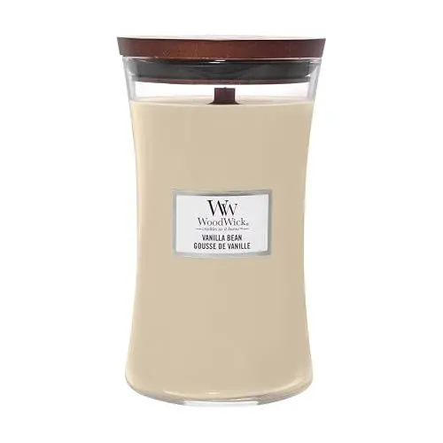 Produktbild: Große WoodWick Duftkerze im Sanduhrglas mit knisterndem Docht, Black Cherry, bis zu 130 Stunden Brenndauer, vanilla bean
