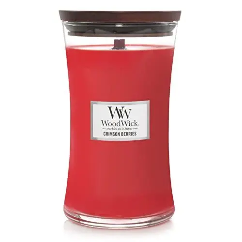 Produktbild: WoodWick Large Hourglass Scented Candle | Crimson Berries | with Crackling Wick | Long Burning Candles: up to 130 Hours | Perfect Mothers Day and Easter Gifts for Women