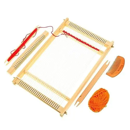Produktbild: Großer Webrahmen - 30x40 cm Kinder-Set Grundschule Schulausstattung und Wolle für Webrahmen, Einstellstab, Kamm Holz, Schiffchen & Nylon Schnur - Set Für Anfänger