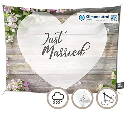 Produktbild: Großes Hochzeitsherz zum Ausschneiden 240x180 cm | Hochzeitslaken klimaneutral mit echtem Fotodruck | Das Laken mit Herz für Deine Hochzeit inkl. 2 Scheren von D&D Living®