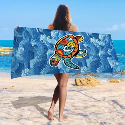Produktbild: Großes Strandtuch, individuelles Strandtuch, lässiges Handtuch, Badetuch, leichte Handtücher für Reisen, Badetücher (Sommer-Stil 2)