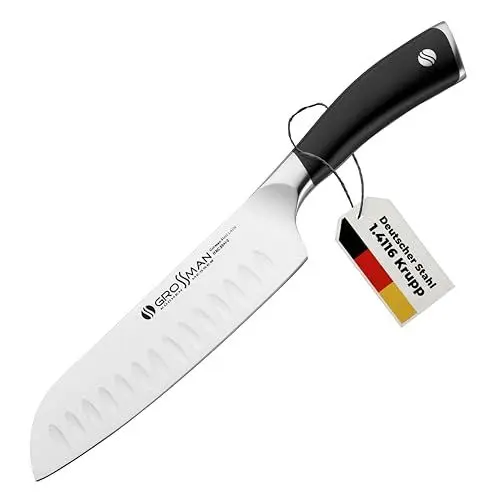 Produktbild: GROSSMAN® 003PF - Professional | Santoku Messer 31,0 cm | Ultrascharfer Küchenmesser | Deutschem Edelstahl Klinge 17,7 cm | mit Ergonomischen Griff 13,3 cm (235 Gramm)