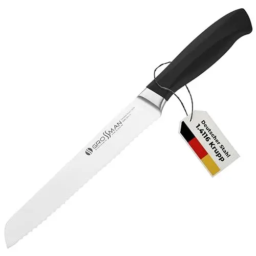 Produktbild: GROSSMAN® 009HC | Brotmesser 33,0 cm | Ultrascharfer Küchenmesser | Deutschem Edelstahl Klinge 19,2 cm | mit Ergonomischen Griff 13,8 cm (165 Gramm)