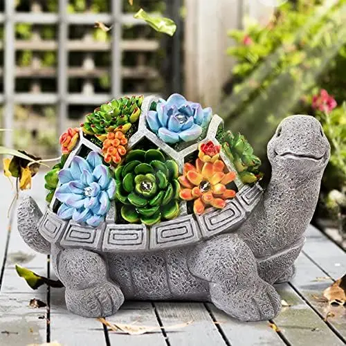 Produktbild: Grovind Gartendeko Gartenstatuen - Schildkröte Ornamente Deko Gartenfigur Ornament mit LED solarbetriebenen Lichtern Dekorationen für den Terrasse Rasen Geschenke für Mama/Großmutter