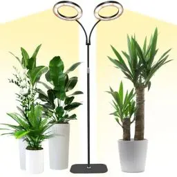 Produktbild: Grow Lampe mit Ständer, 2-Kopf LED-Pflanzenleuchte für Zimmerpflanzen,Vollspektrums-Wachstumslampe,Auto ein/aus 3/9/12H Timer,10 dimmbare Stufen,3 Beleuchtungsmodi,Verstellbare Höhe für große Pflanzen