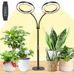Produktbild: Growlampe für Zimmerpflanzen,LED-Pflanzenlampe mit zwei Köpfen für den Schreibtisch,Höhenverstellbar, Auto on/off-Timer mit 3/9/12 Stunden,10-Stufen-Helligkeit,ideal für kleine Pflanzen wachsen