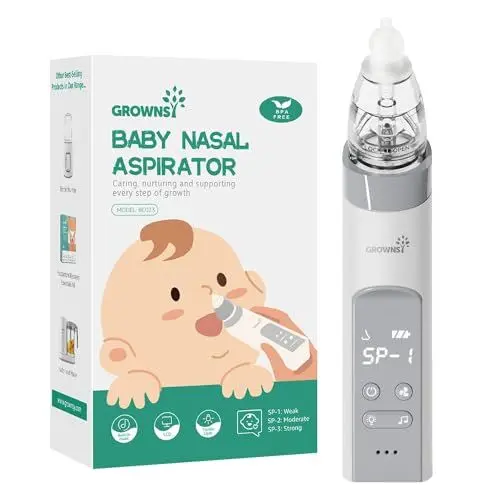 Produktbild: GROWNSY Nasensauger Baby | Nasensauger Baby Elektrisch| Nasensauger Baby Staubsauger Wiederaufladbar, Mit 3 SaugstäRken Musik & Licht Beruhigender Funktion Und 3 GrößEn Silikon Tipps