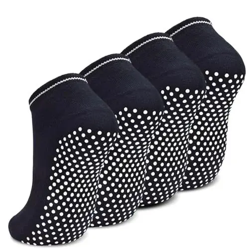 Produktbild: GRPSKCOS Yoga Socken für Damen, Stoppersocken Pilates Barfuß 4 Paare Antirutschsocken Rutschfeste Krankenhaus Zuhause Socken mit Noppen(03 Schwarz*4,35-40)