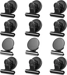 Produktbild: Grtard 12 Stück Schwarz Magnetische Clips, Starke Kühlschrankmagnet Clips mit Kratzfesten Klebepads, Whiteboard Magnete für Magnettafel, Magnetische Metall Klammer, Starke Magnete Clip für Kühlschrank