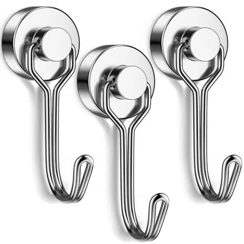 Produktbild: Grtard 3er-Pack Magnethaken 25 Pfund Neodym-Magnete mit Haken, Magnete mit Haken, starke drehbare Magnethaken zum Aufhängen, Schlüsselhalter, zum Aufhängen im Innen- und Außenbereich
