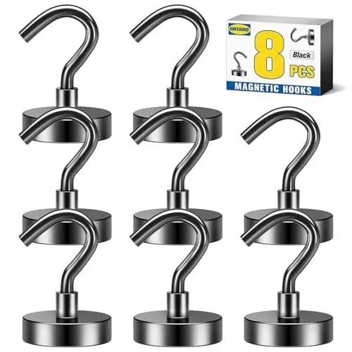 Produktbild: Grtard 8er-Pack schwarze Magnethaken, strapazierfähig, Neodym-Magnethaken für Kreuzfahrten, starke Magnethaken zum Aufhängen, Magnete mit Haken für Zuhause, Küche, Arbeitsplatz, Büro