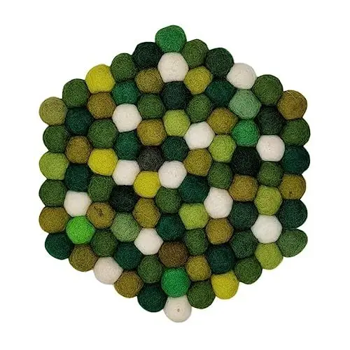 Produktbild: Grült Home Topfuntersetzer - Filz untersetzer für Tassen, Töpfe, Pfannen und Tassen handgefilzt in Nepal (Grün, Hexagonal 10 cm)
