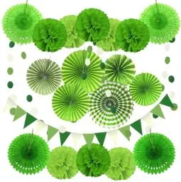 Produktbild: Grün Party Dekoration Papier - Pompoms, Aufhängen Fächer, Dreieckige Wimpel und hängende Glitter Punkt Papier Girlande für Party Hochzeit Geburtstag Graduierung Deko Weihnachten Karneval 20 Stück