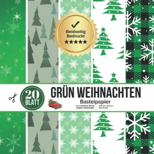 Produktbild: Grün Weihnachten Bastelpapier: Doppelseitig Weihnachten Basteln Papier Buch | Ideal für Erwachsene von Kinder, Scrapbooking Papier Set, Origami, ... Basteln DIY, Geschenk für Bastelfreunde