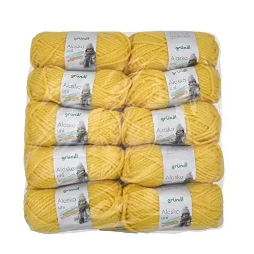 Produktbild: Gründl Alaska uni (Strick- und Häkelgarn mit wollartigem Charakter aus 80% Polyacryl und 20% Wolle, 100 g / 75 m, Nadelstärke: 10-12, 10 x 100 g), gelb