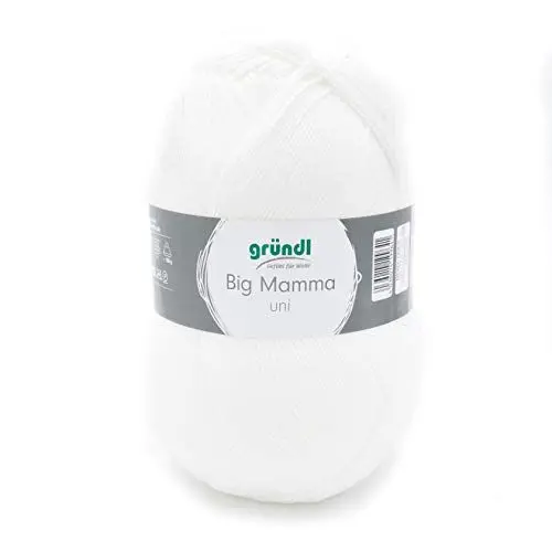 Produktbild: Gründl Wolle Big Mamma Uni - 1 Knäuel 400 g / 1040 m - Strickgarn - Häkelgarn - 100% Polyacryl - Weich & Pflegeleicht - Nadelstärke 3,5-4,5 - weiß
