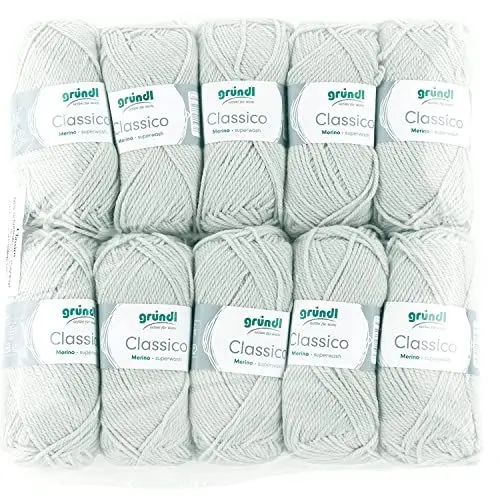 Produktbild: Gründl Classico Wolle (OEKO-TEX® zertifiziertes Strickgarn aus 50 % Schurwolle (Merino) & 50 % Polyacryl, 50 g/120 m, Nadelstärke: 3,5 - 4,5, 10 Knäuel á 50 g), Hellgrau