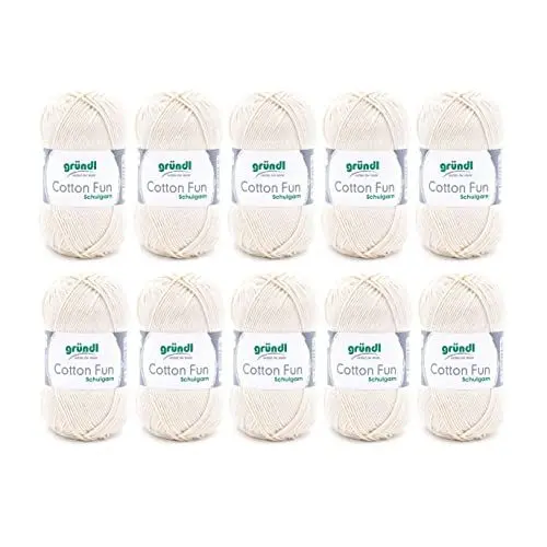 Produktbild: Gründl Wolle Cotton Fun - Wolle zum Häkeln - Strickgarn - Häkelgarn - Pflegeleicht und hautfreundlich - 100 % Baumwolle - 10 Knäuel 50 g / 115 m - Nadelstärke 3 - 4 - Creme