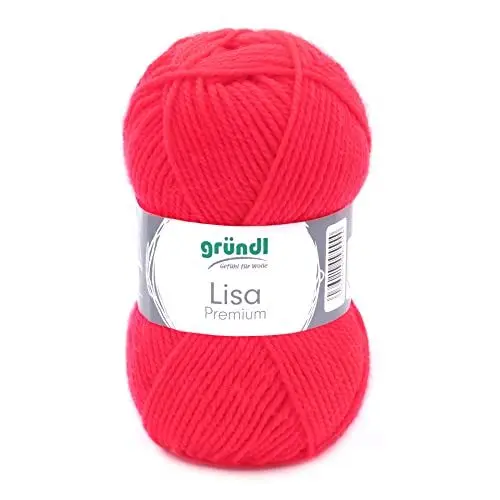 Produktbild: Gründl Lisa Premium Uni Strick- & Häkelgarn (weicher und wollartiger Charakter, pflegeleichtes Strickgarn aus 100% Polyacryl, 50 g/ 133 m, Nadelstärke: 3,5-4,5, 1 Knäuel á 50 g), Neonkoralle