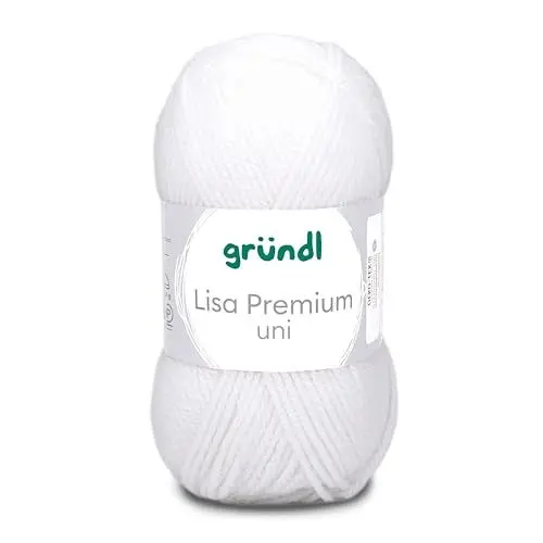 Produktbild: Gründl Lisa Premium Uni Strick- & Häkelgarn (weicher und wollartiger Charakter, pflegeleichtes waschbares Strickgarn aus 100% Polyacryl, 50 g/ 133 m, Nadelstärke: 3,5 - 4,5, 1 Knäuel á 50 g), Weiß