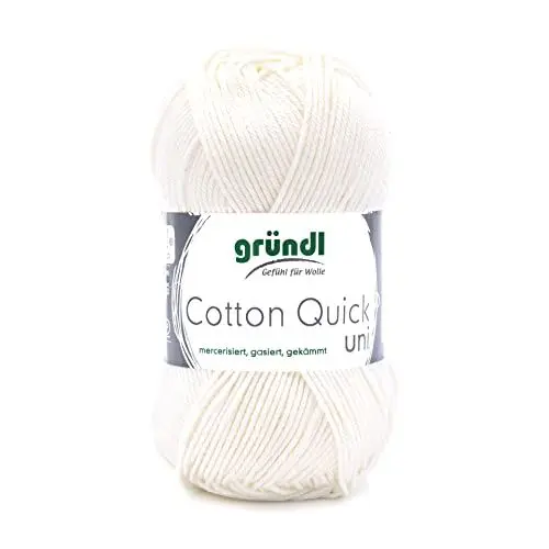 Produktbild: Gründl Wolle Cotton Quick uni Garn zum Stricken & Häkeln aus 100% Baumwolle, 1 Knäuel 50 g / 125 m, Häkelgarn/Strickgarn, Wollweiß