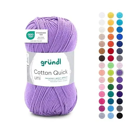Produktbild: Gründl Wolle Cotton Quick uni - dünne Wolle zum Häkeln - Strickgarn - Häkelgarn - Glänzend und hautfreundlich - 100 % Baumwolle - 1 Knäuel 50 g / 125 m - Nadelstärke 3 - 4 - Lavendel